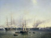 Overmeestering van Palembang door luitenant-generaal De Kock, 14 juni 1821. Nederlandse fregatten dwingen de sultan van Palembang op Sumatra tot overgave.